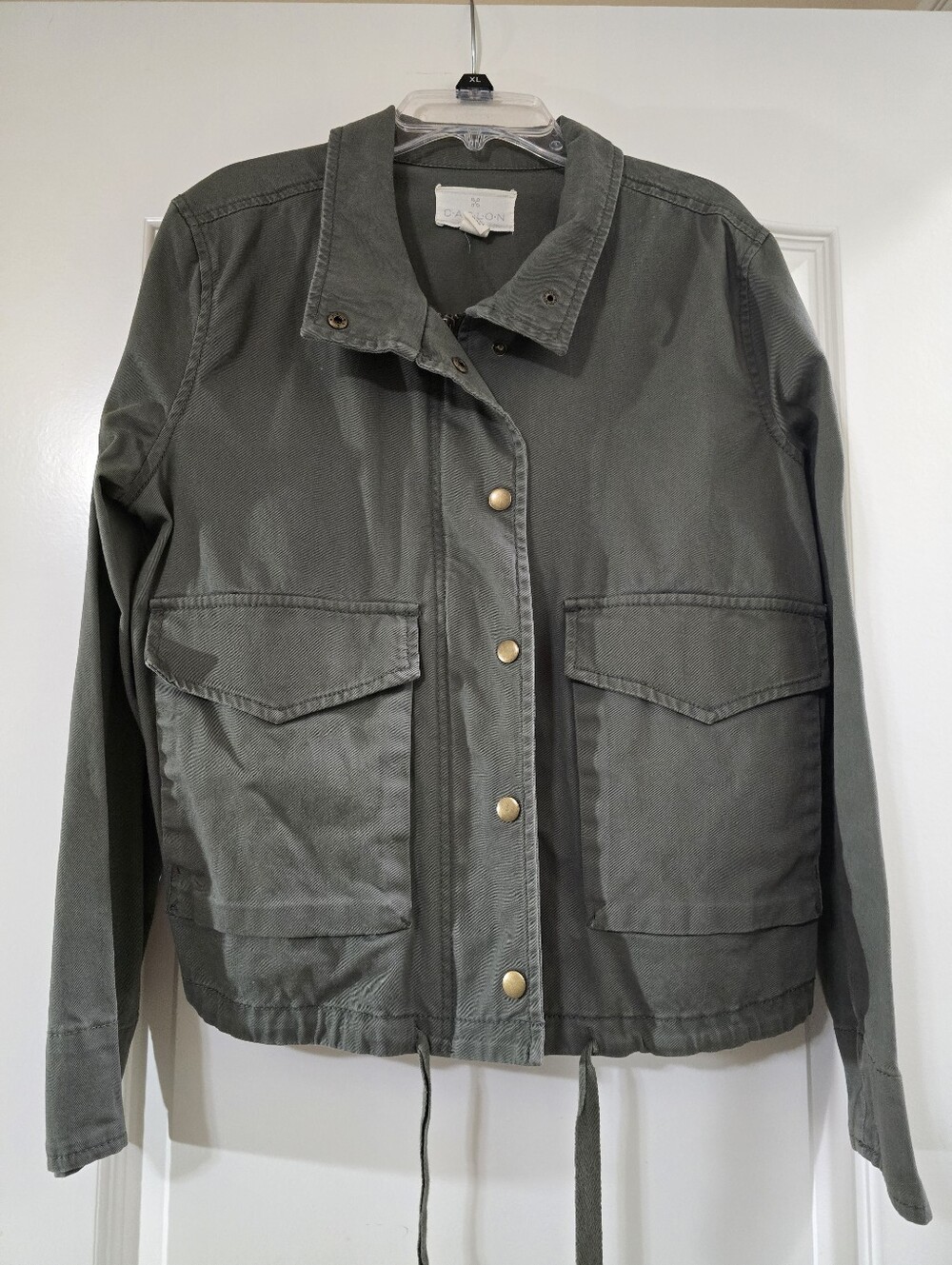 Caslon Olive Green Utility Jacket with Front Flap Pockets
